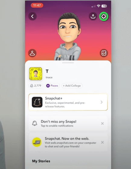 Next, tap the settings gear icon at the top right corner.