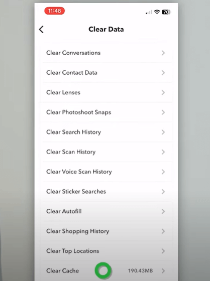 Scroll down until you find 'Clear Cache', then select it.