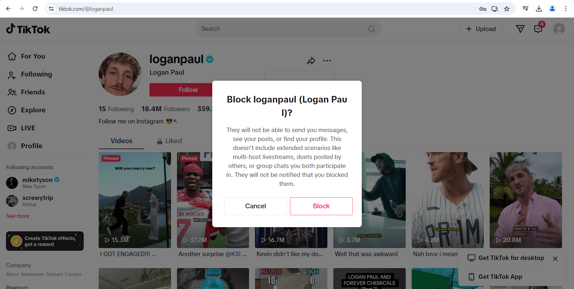 block profile on tiktok