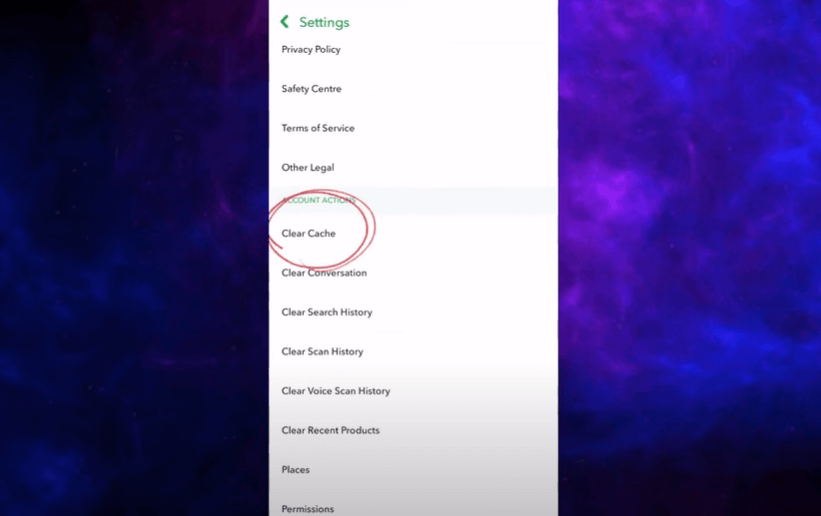 Scroll down and tap on 'Clear Cache', then confirm by tapping 'Continue'