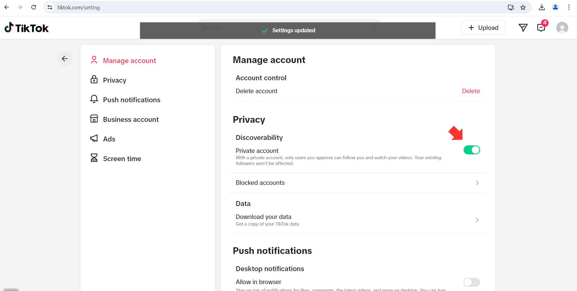 set profile to private 