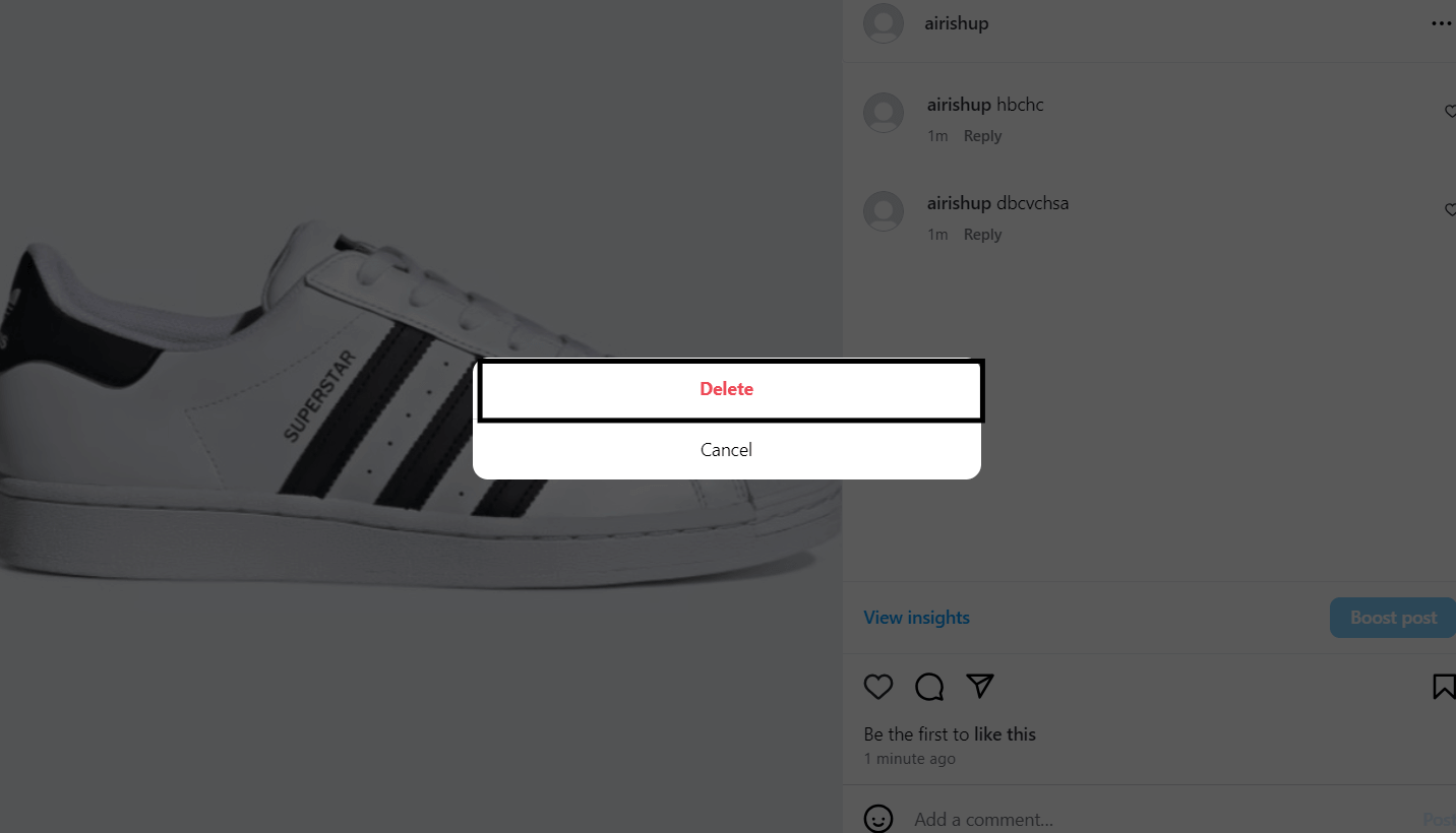 Deleting a Comment on Instagram Using a Browser